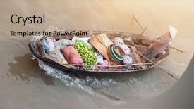  Presentation with mekong delta - Presentation theme having boat on traditional floating market background and a coral colored foreground