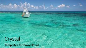  Presentation with boat - Slide deck with ocean shores - snorkeling boat on turquise caribbean background and a teal colored foreground