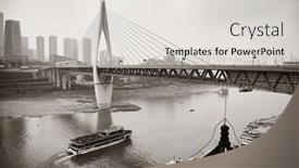  Presentation with architecture city - Amazing PPT theme having boat-pass-below-bridge backdrop and a light gray colored foreground
