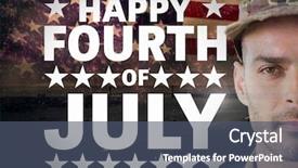  Presentation with 3d figure american flag - Beautiful PPT theme featuring boat patriot - poster of soldier in front backdrop and a ocean colored foreground