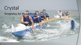  Presentation with boat - Beautiful slide set featuring boat race - crew of a racing outrigger backdrop and a light gray colored foreground