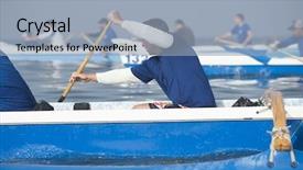  Presentation with teams - Amazing presentation design having boat race - outrigger canoeing teams compete backdrop and a light blue colored foreground