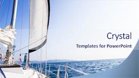  Presentation with yacht - PPT layouts enhanced with boat race - sea yacht deck on tropical background and a sky blue colored foreground