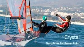  Presentation with sail - Cool new PPT theme with boat race - team of two girls deftly backdrop and a ocean colored foreground