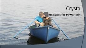  Presentation with couple - Presentation theme enhanced with boat rowing - loving young couple cuddling background and a light gray colored foreground