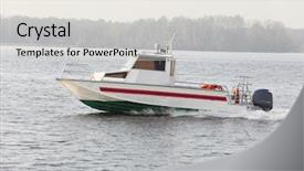  Presentation with rescue boat - PPT theme featuring boat sails on moscow river background and a  colored foreground