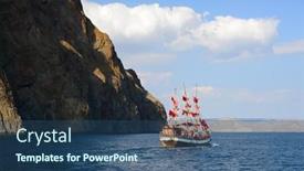  Presentation with volcano - PPT theme with boat-trip-around-the-extinct background and a ocean colored foreground