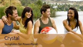  Presentation with lake - Presentation theme featuring boating diversity - attractive friends hanging background and a  colored foreground
