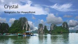  Presentation with scene - Slides consisting of boating diversity - halong bay scene background and a light blue colored foreground