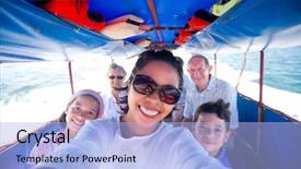  Presentation with fat - Cool new presentation design with boating diversity - happy family riding a fat backdrop and a  colored foreground