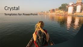  Presentation with india ganges - PPT layouts having boating diversity - young woman traveler background and a mint green colored foreground