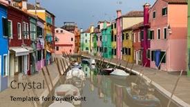  Presentation with people street - Amazing theme having boats-and-colorful-houses backdrop and a coral colored foreground