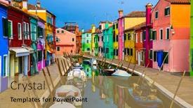  Presentation with people street - Audience pleasing slide deck consisting of boats-and-colorful-houses backdrop and a coral colored foreground