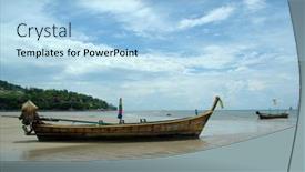  Presentation with boats - Audience pleasing PPT theme consisting of boats-at-a-beach backdrop and a light blue colored foreground