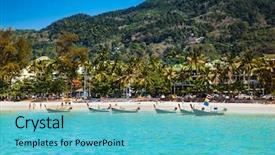  Presentation with fishing boats - Colorful slide set enhanced with uv water - fishing boats at patong beachin backdrop and a ocean colored foreground