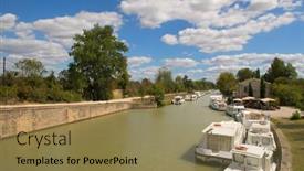  Presentation with canal - Audience pleasing PPT layouts consisting of boats-at-the-french-canal backdrop and a coral colored foreground