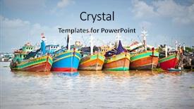  Presentation with mekong delta - Presentation theme consisting of boats berthed at the port background and a light blue colored foreground