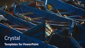  Presentation with fishing boats - PPT theme enhanced with boats docked in the fishing port in essaouira morocco background and a navy blue colored foreground