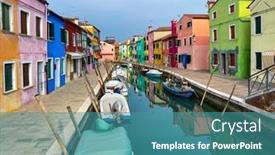  Presentation with people street - Beautiful PPT layouts featuring boats-docking-and-colorful-houses backdrop and a teal colored foreground
