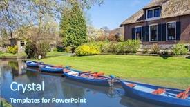  Presentation with canal - PPT theme having boats in canal in giethoorn a village in the netherlands part of the village has no roads and some houses are accessible by boat only background and a ocean colored foreground