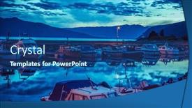  Presentation with dock - Presentation theme enhanced with boats in dock twilight landscape with soft blue tint background and a ocean colored foreground