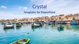  Presentation with long tailed boat fishing boat - Beautiful presentation design featuring boats in marsaxlokk harbor malta backdrop and a light blue colored foreground