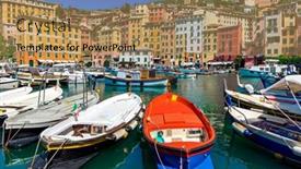  Presentation with boats - PPT theme consisting of boats-in-small-port background and a coral colored foreground