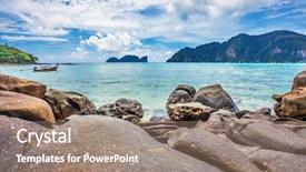  Presentation with boats - Audience pleasing slides consisting of boats in the tropical sea under blue sky thailand backdrop and a coral colored foreground