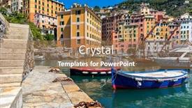  Presentation with boats - Audience pleasing PPT theme consisting of boats-moored-at-the-pier backdrop and a coral colored foreground