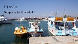  Presentation with boats - Beautiful PPT theme featuring boats-moored-in-limasol-harbor backdrop and a light blue colored foreground