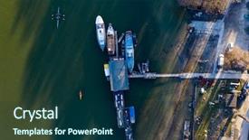  Presentation with boats - Colorful PPT theme enhanced with boats mooring at riverside settlement backdrop and a ocean colored foreground