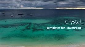  Presentation with tropical storm - Beautiful PPT theme featuring boats-near-tropical-beach backdrop and a ocean colored foreground