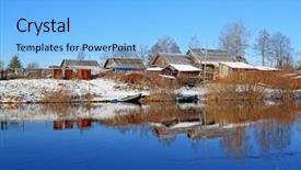  Presentation with boats - Colorful theme enhanced with boats near villages on coast river backdrop and a light blue colored foreground
