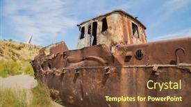  Presentation with central asia - Colorful PPT layouts enhanced with boats-on-a-ship-graveyard backdrop and a tawny brown colored foreground