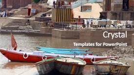  Presentation with boats - PPT theme consisting of boats-on-ganga-river background and a violet colored foreground