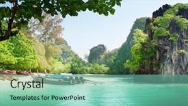  Presentation with boats - PPT theme featuring boats on island in thailand background and a seafoam green colored foreground