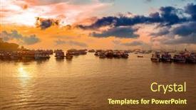  Presentation with region - PPT layouts having boats-on-mumbai-water background and a tawny brown colored foreground