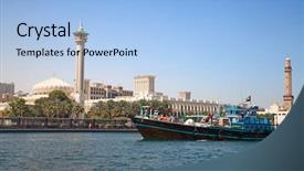  Presentation with dubai hata - Colorful presentation design enhanced with boats on the dubai creek backdrop and a light blue colored foreground