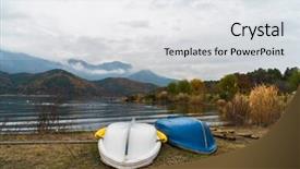  Presentation with partikel japan - Slide deck consisting of boats on the lake kawaguchiko background and a  colored foreground