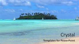  Presentation with sailing - Amazing slide deck having boats-sailing-near-tropical-motu backdrop and a light blue colored foreground