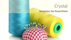  Presentation with thread - Amazing PPT theme having bobbins of thread with pinheads in pin-cushion isolated on white backdrop and a cream colored foreground