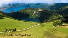  Presentation with azores islands - PPT theme consisting of boca do inferno lakes background and a yellow colored foreground