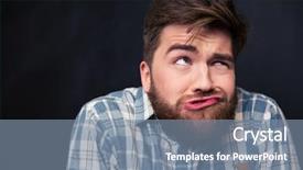  Presentation with role play woman and man - Slide deck enhanced with boccaccio - closeup of crazy young man background and a  colored foreground