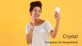  Presentation with casual young people - Beautiful presentation featuring boccaccio - young funny african casual lady backdrop and a yellow colored foreground