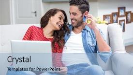  Presentation with cheerful stylish city girl using - Presentation theme enhanced with bode - cheerful couple using laptop while background and a light blue colored foreground