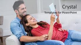  Presentation with digital - Slides consisting of bode - cheerful couple with digital tablet background and a light gray colored foreground