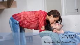  Presentation with man joined woman - Theme featuring bode - romantic woman kissing man background and a light blue colored foreground