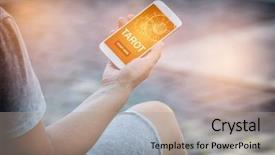  Presentation with smartphone app - Presentation theme consisting of bode - smartphone with modern fortunetelling tarot background and a light gray colored foreground