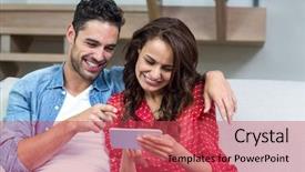 Presentation with smartphone - Audience pleasing theme consisting of bode - smiling couple using smartphone backdrop and a red colored foreground