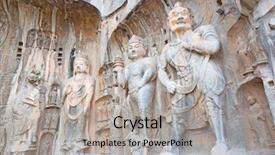  Presentation with buddha - Amazing presentation design having bodhisattvas carved in the monolith backdrop and a  colored foreground